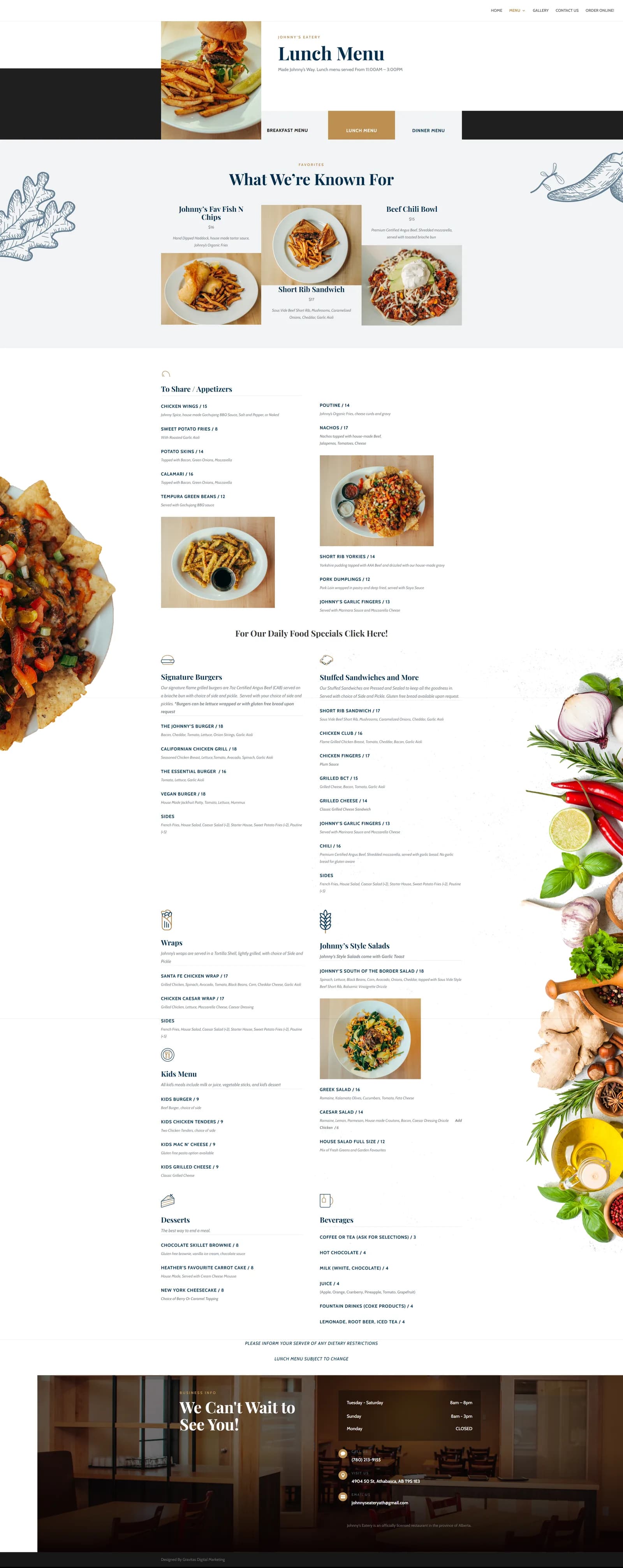 Johnny's Eatery website