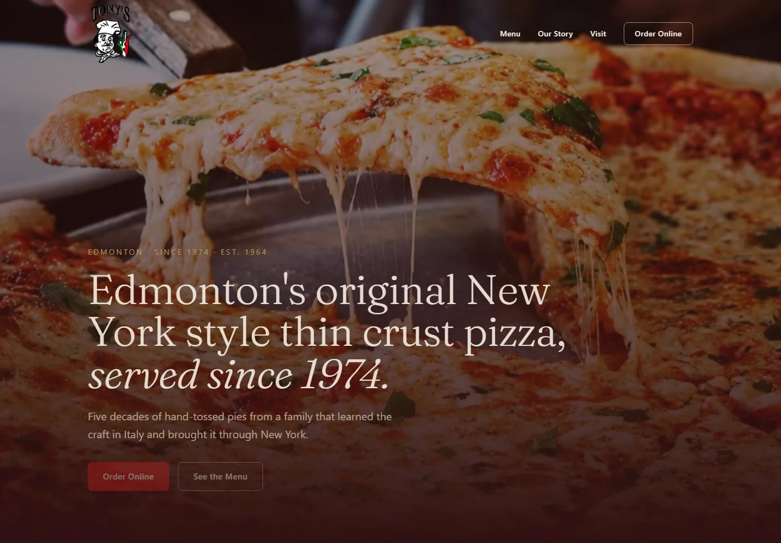 Tony's Pizza Palace website